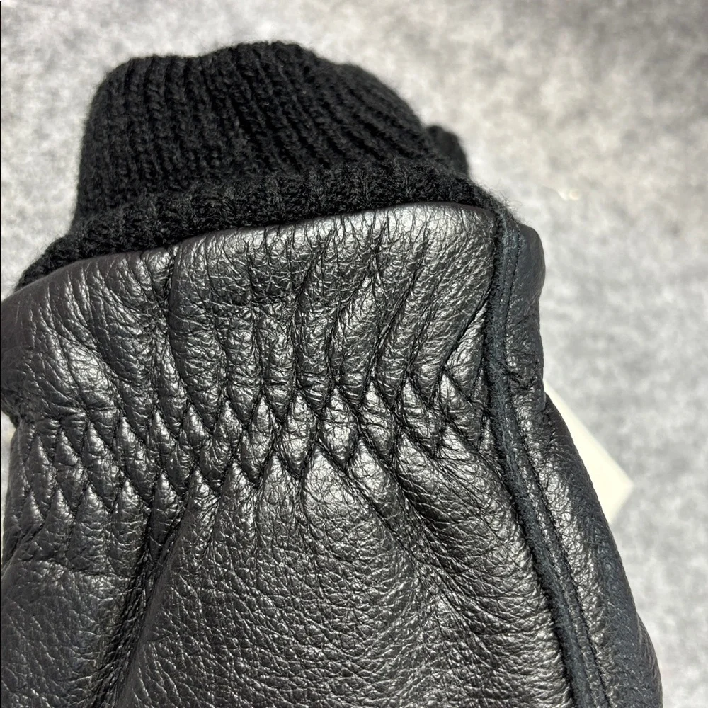 Black Leather cow hide poly lined warm pull on mitten gloves NWT size Medium